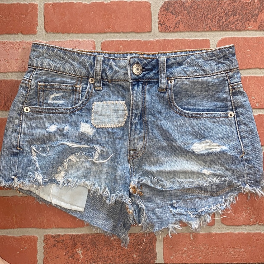 American eagle hi rise shortie distressed shorts